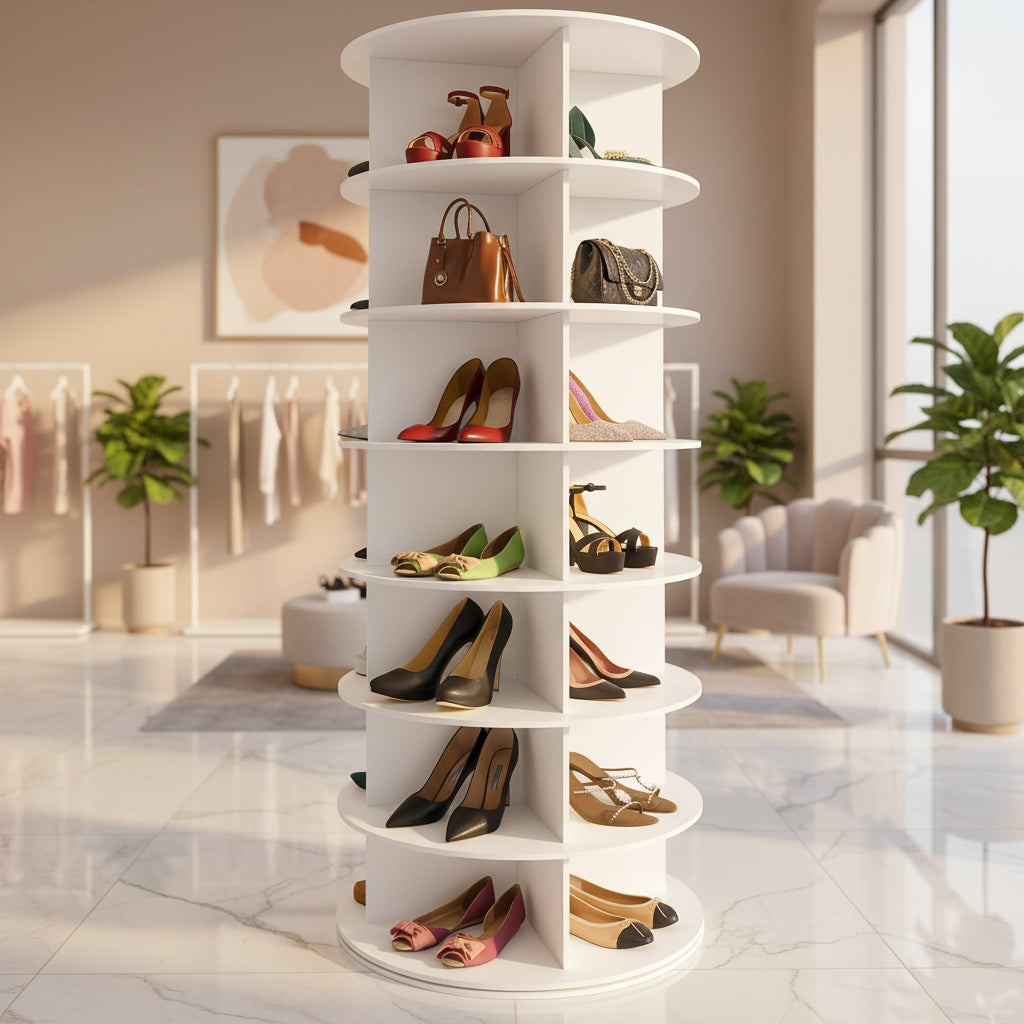 Vertical Rotating Plastic Organizer for Space-Saving Shoe Storage