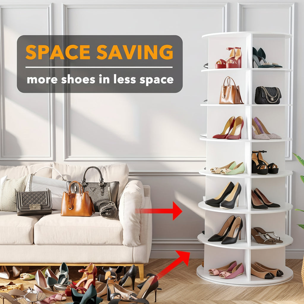 Vertical Rotating Plastic Organizer for Space-Saving Shoe Storage