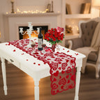 Romantic Red Heart Lace Table Runner for Valentine's Day Dining Decor