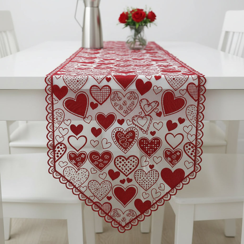 Romantic Red Heart Lace Table Runner for Valentine's Day Dining Decor