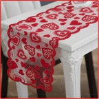 Romantic Red Heart Lace Table Runner for Valentine's Day Dining Decor