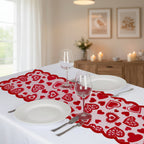 Romantic Red Heart Lace Table Runner for Valentine's Day Dining Decor