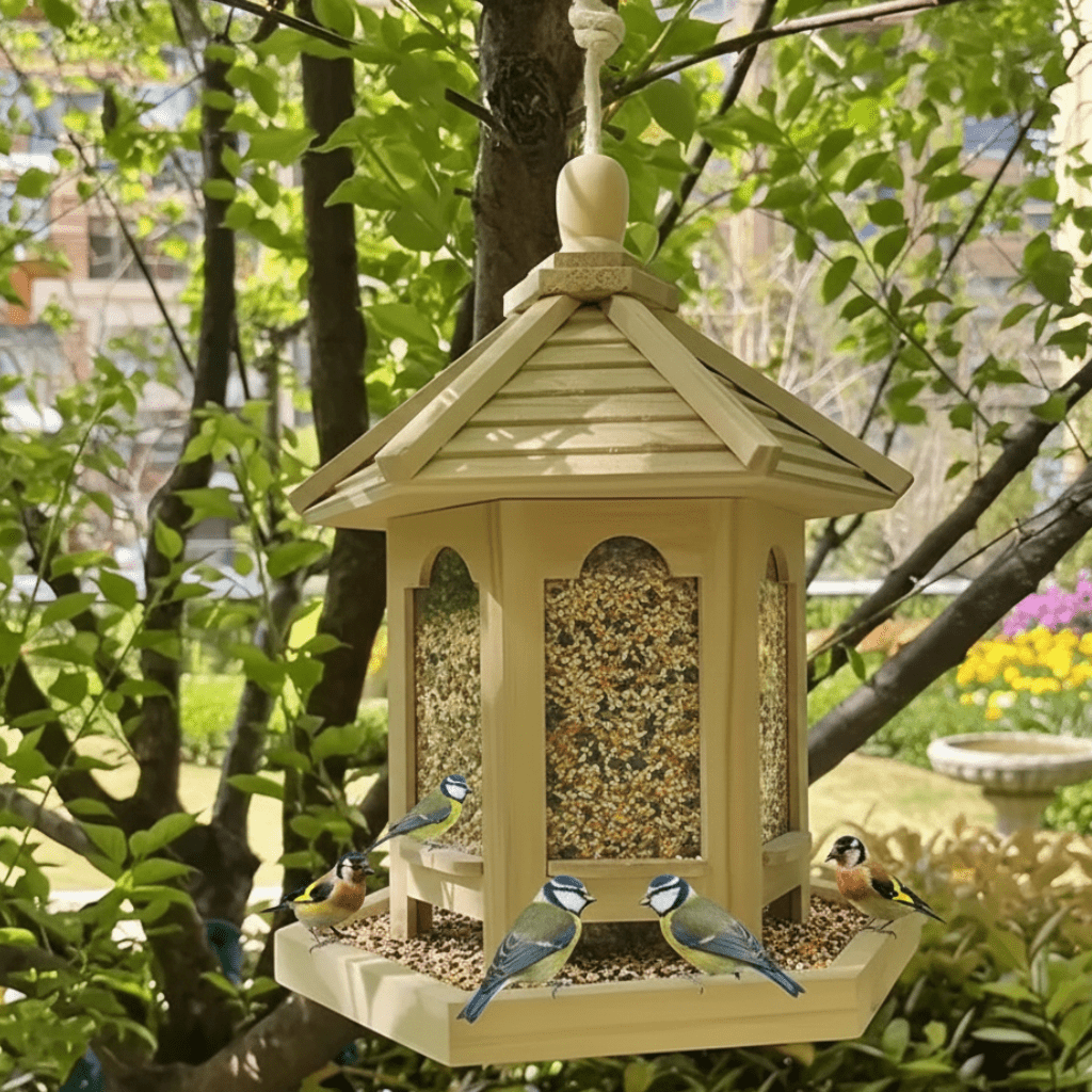 Wooden Garden Bird Feeder with Watering System - RustiFeed House