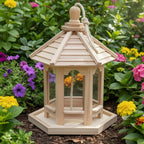 Wooden Garden Bird Feeder with Watering System - RustiFeed House