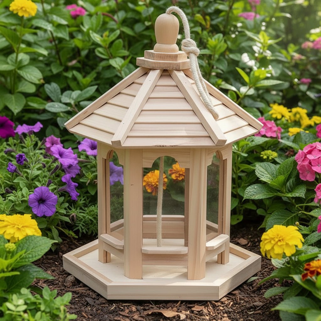Wooden Garden Bird Feeder with Watering System - RustiFeed House