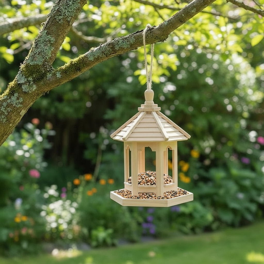 Wooden Garden Bird Feeder with Watering System - RustiFeed House