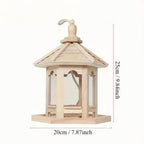 Wooden Garden Bird Feeder with Watering System - RustiFeed House