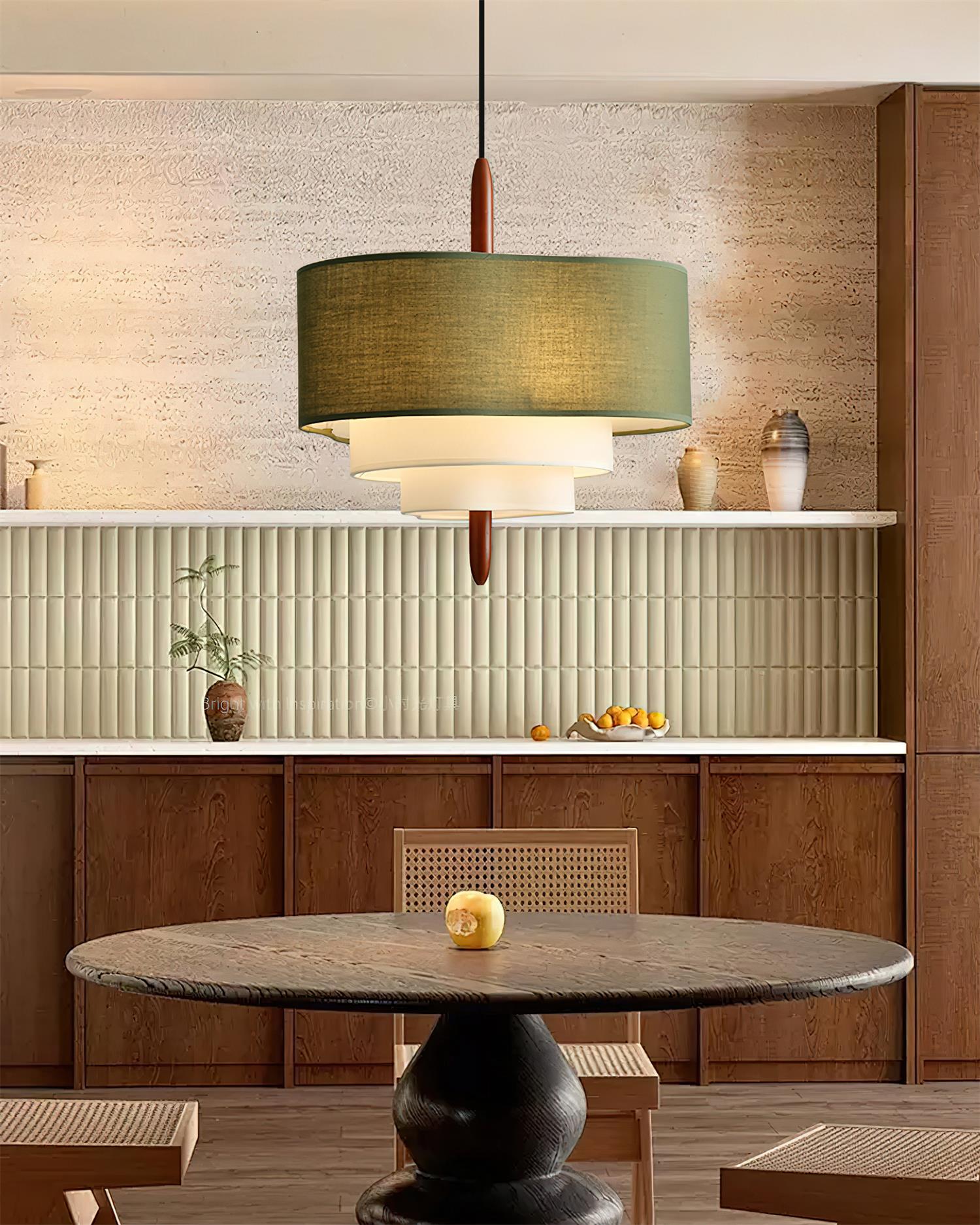 Drum Pendant Light in Layered Linen Design