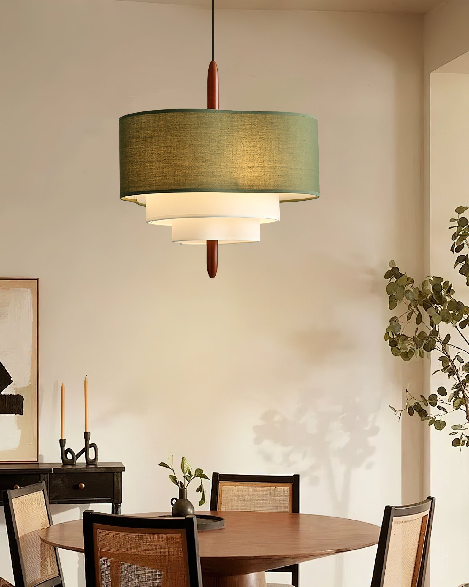 Drum Pendant Light in Layered Linen Design