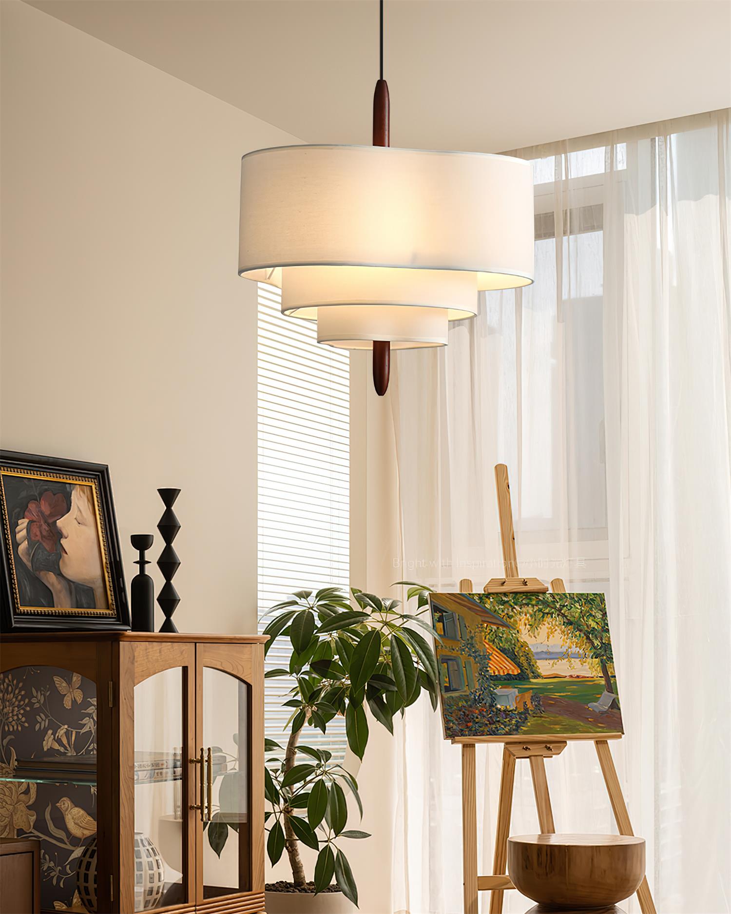 Drum Pendant Light in Layered Linen Design