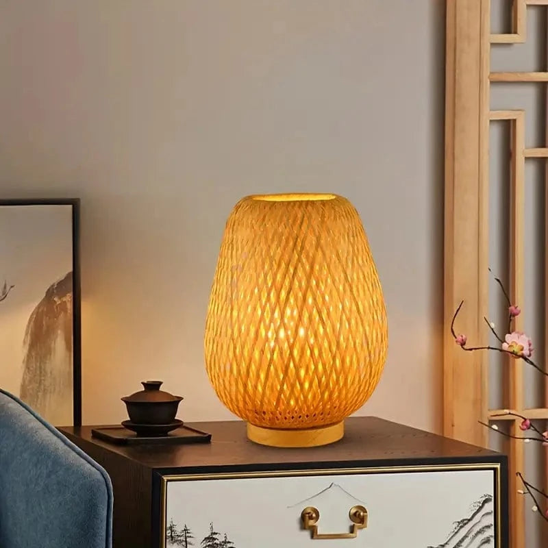 Cordless Bamboo LED Table Lamp – Dimmable Rechargeable Lighting for Bedroom