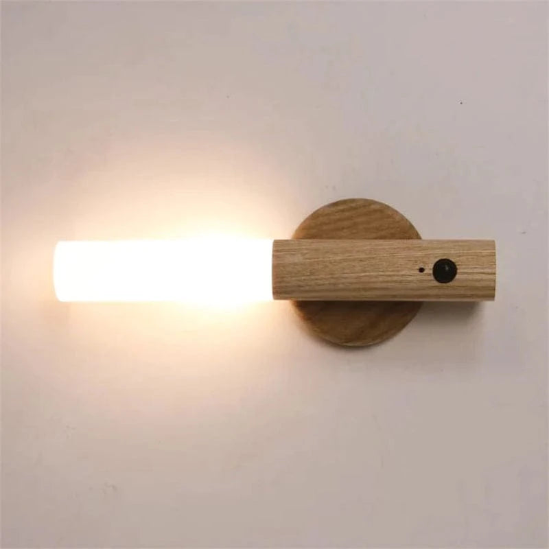 Wireless Wall Light with Motion Sensor – Elegant Wooden Rechargeable Sconce