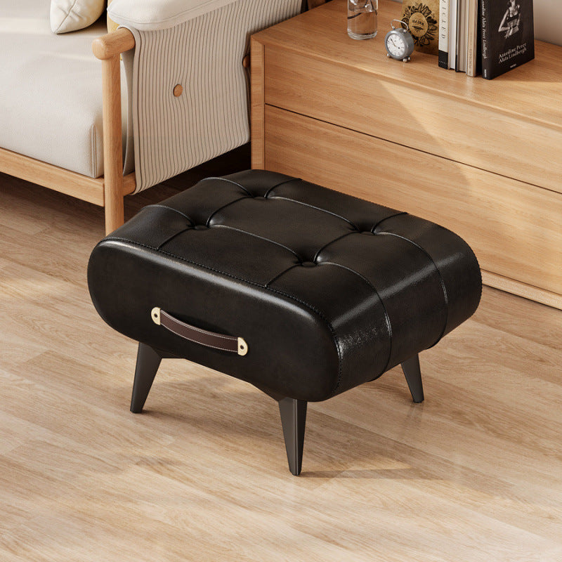 Scandinavian Design Low Rectangular Stool with PU Leather and Wooden Frame