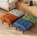Scandinavian Design Low Rectangular Stool with PU Leather and Wooden Frame