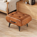 Scandinavian Design Low Rectangular Stool with PU Leather and Wooden Frame