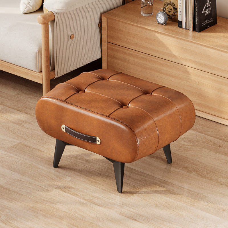 Scandinavian Design Low Rectangular Stool with PU Leather and Wooden Frame