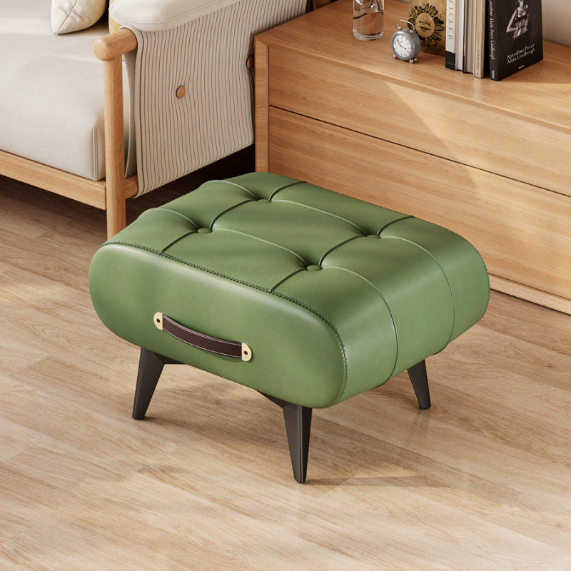 Scandinavian Design Low Rectangular Stool with PU Leather and Wooden Frame