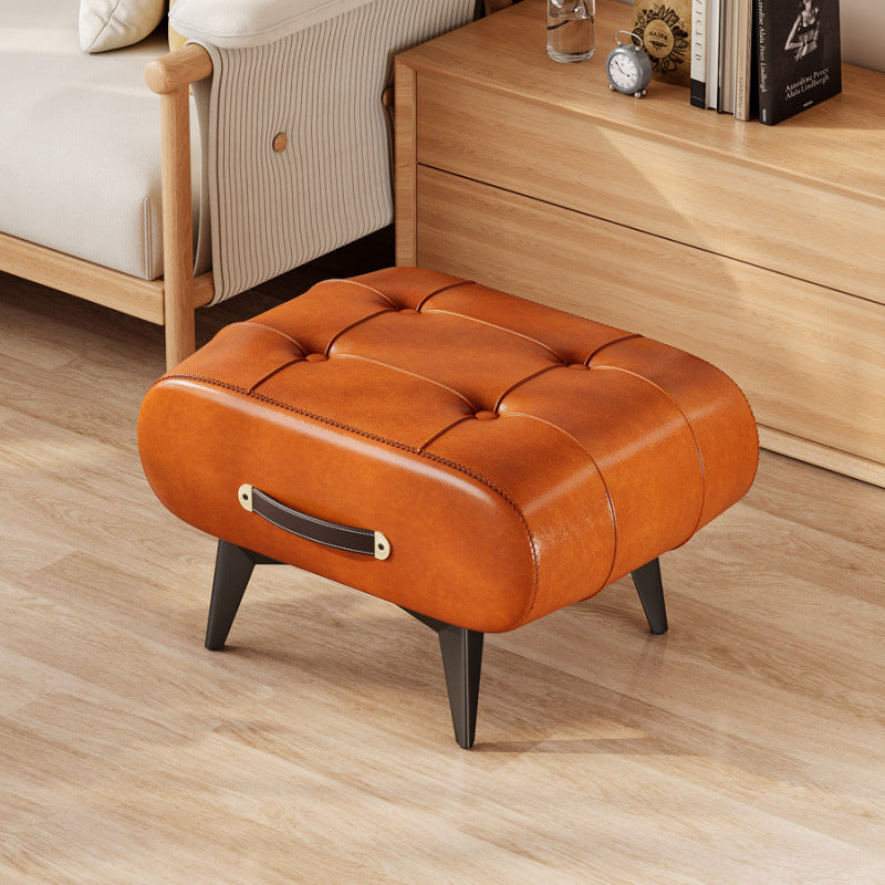 Scandinavian Design Low Rectangular Stool with PU Leather and Wooden Frame