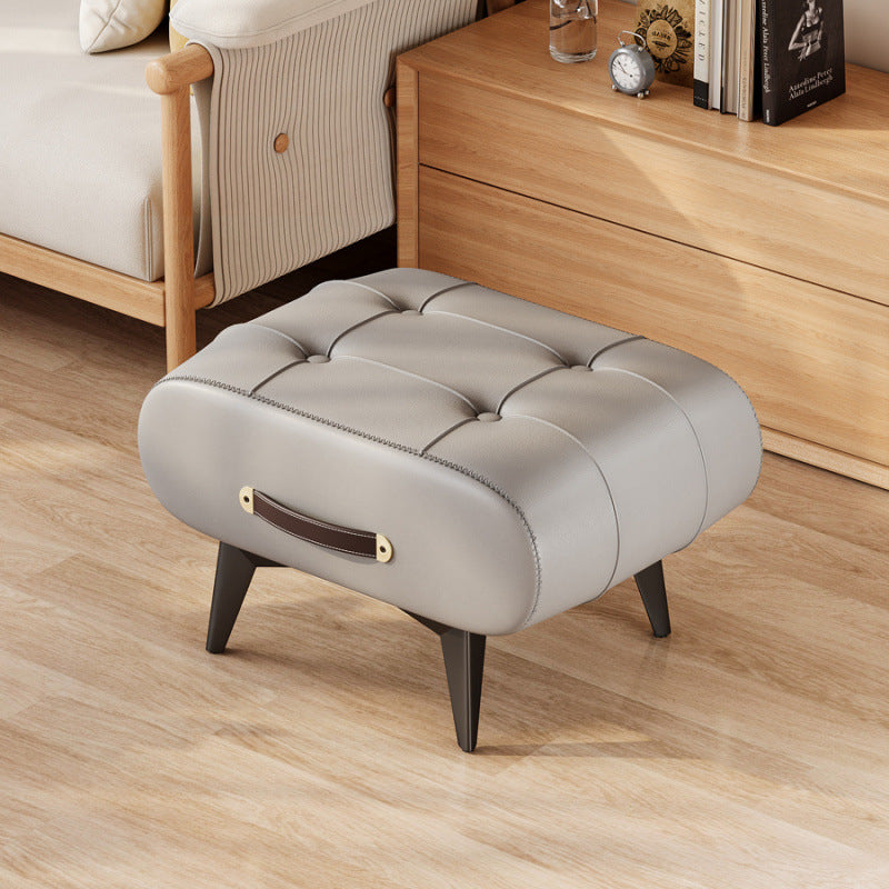 Scandinavian Design Low Rectangular Stool with PU Leather and Wooden Frame