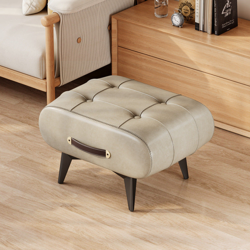 Scandinavian Design Low Rectangular Stool with PU Leather and Wooden Frame