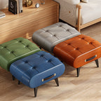 Scandinavian Design Low Rectangular Stool with PU Leather and Wooden Frame