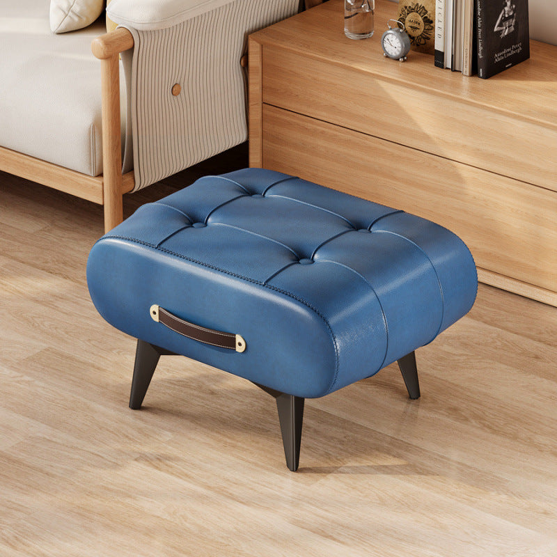 Scandinavian Design Low Rectangular Stool with PU Leather and Wooden Frame