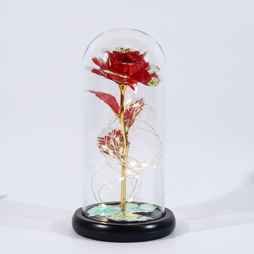 Glass Dome Display with Rose Figurine - Mother's Day Gift Decoration