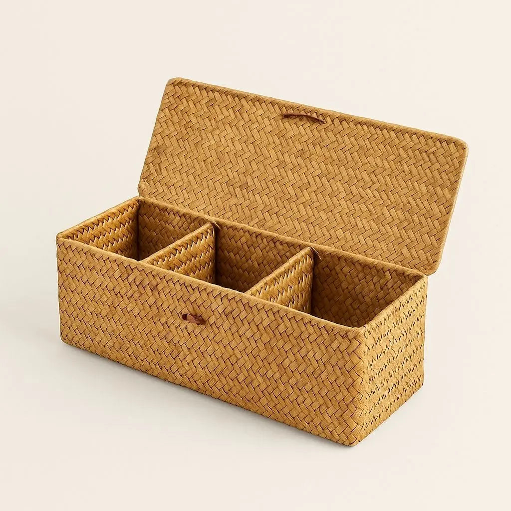 Natural Fiber Storage Basket with Divided Sections
