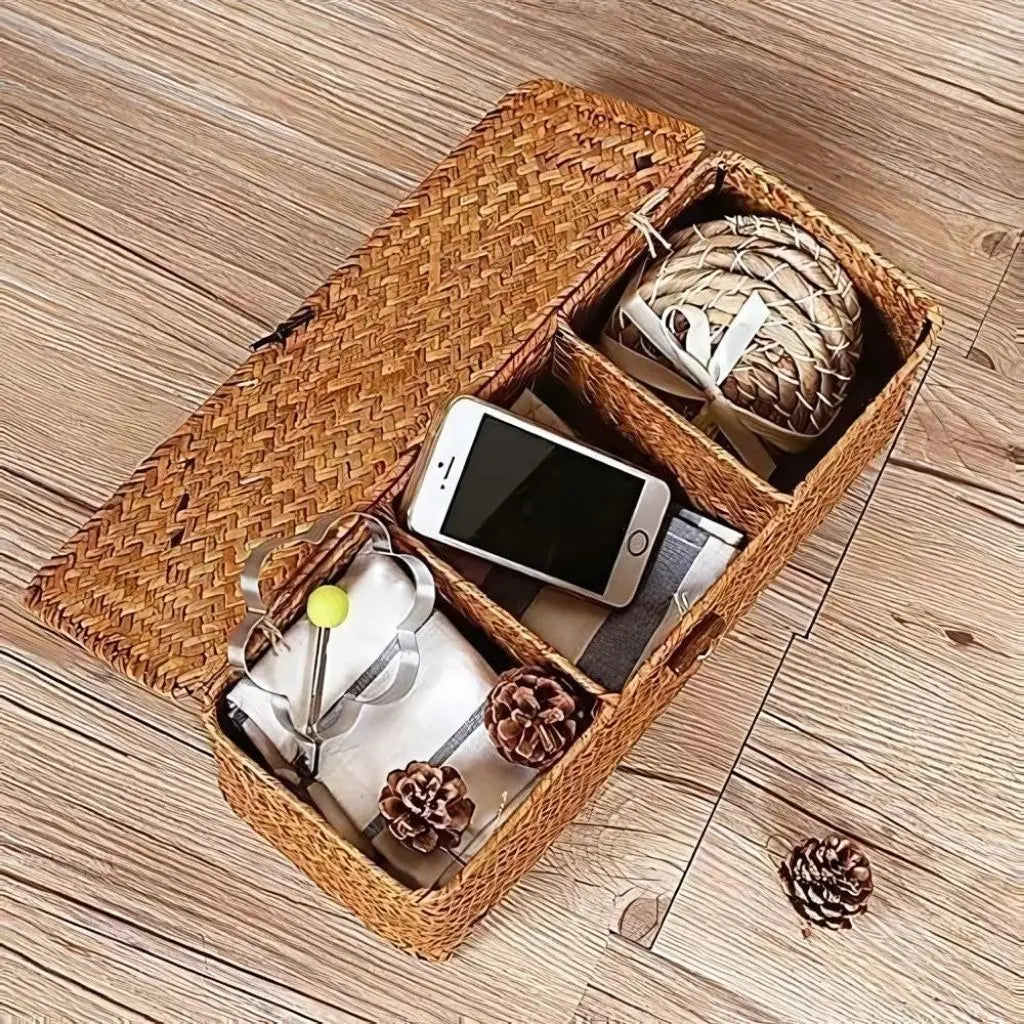 Natural Fiber Storage Basket with Divided Sections