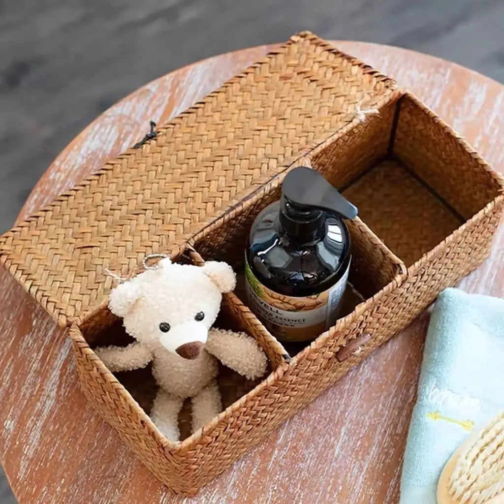 Natural Fiber Storage Basket with Divided Sections