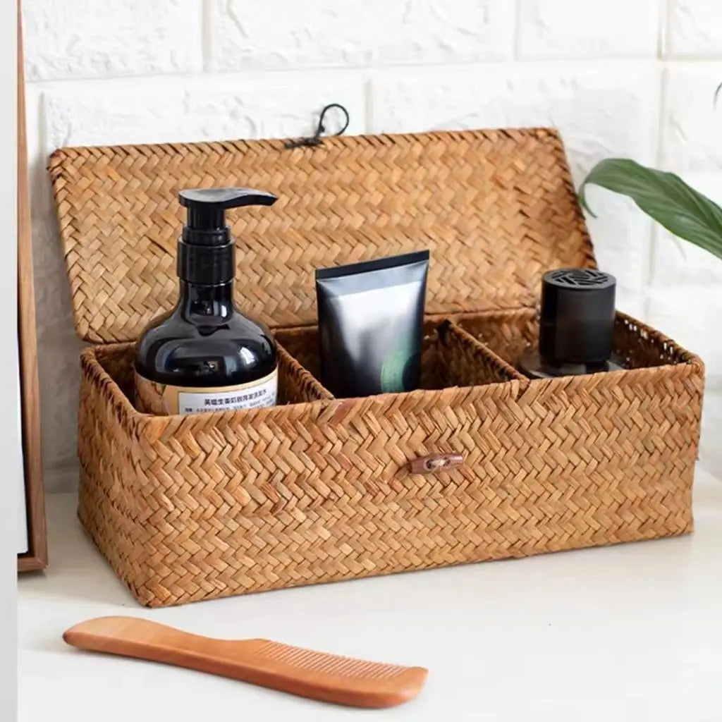 Natural Fiber Storage Basket with Divided Sections