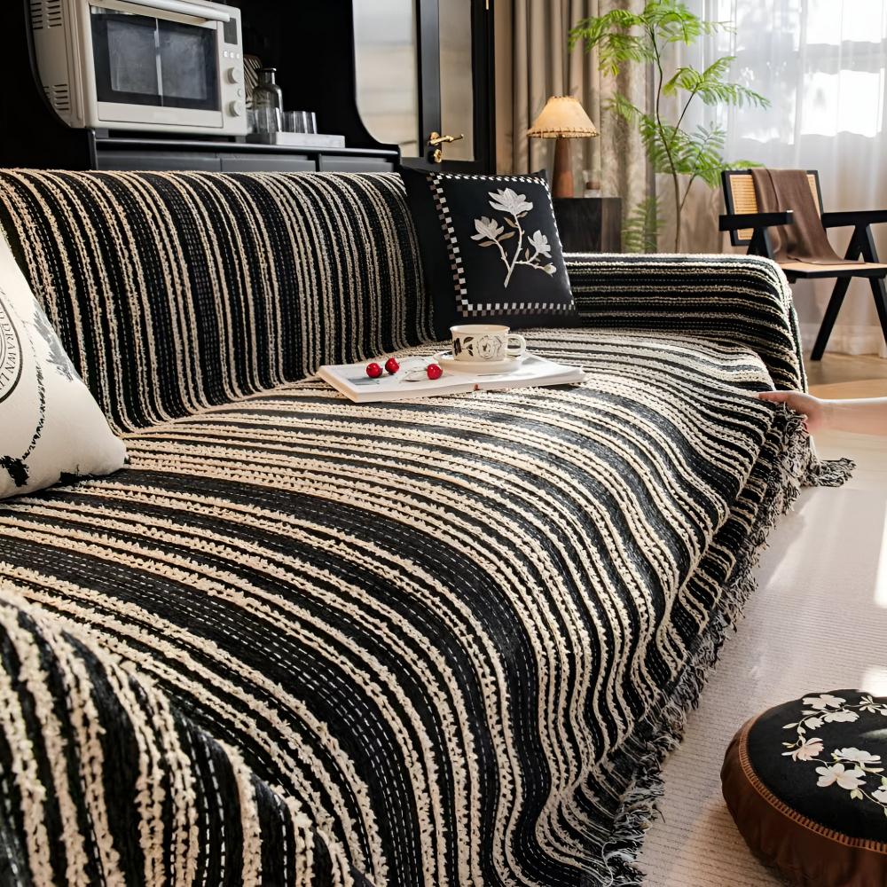 Ultra-Soft Chenille Sofa Cover with Classic Striped Design