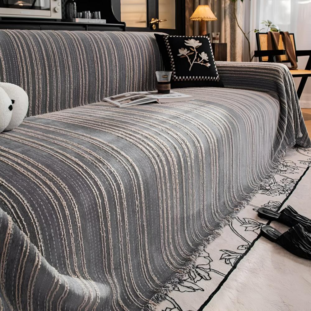 Ultra-Soft Chenille Sofa Cover with Classic Striped Design