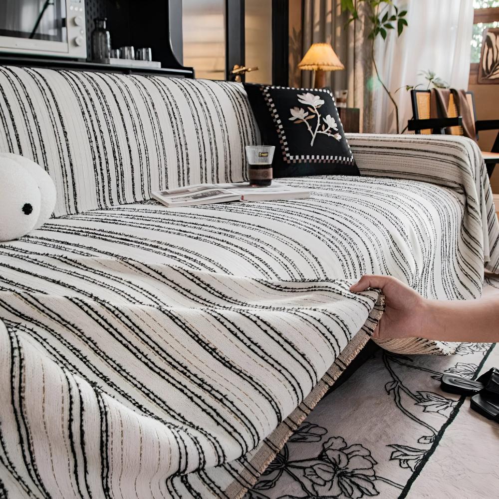 Ultra-Soft Chenille Sofa Cover with Classic Striped Design