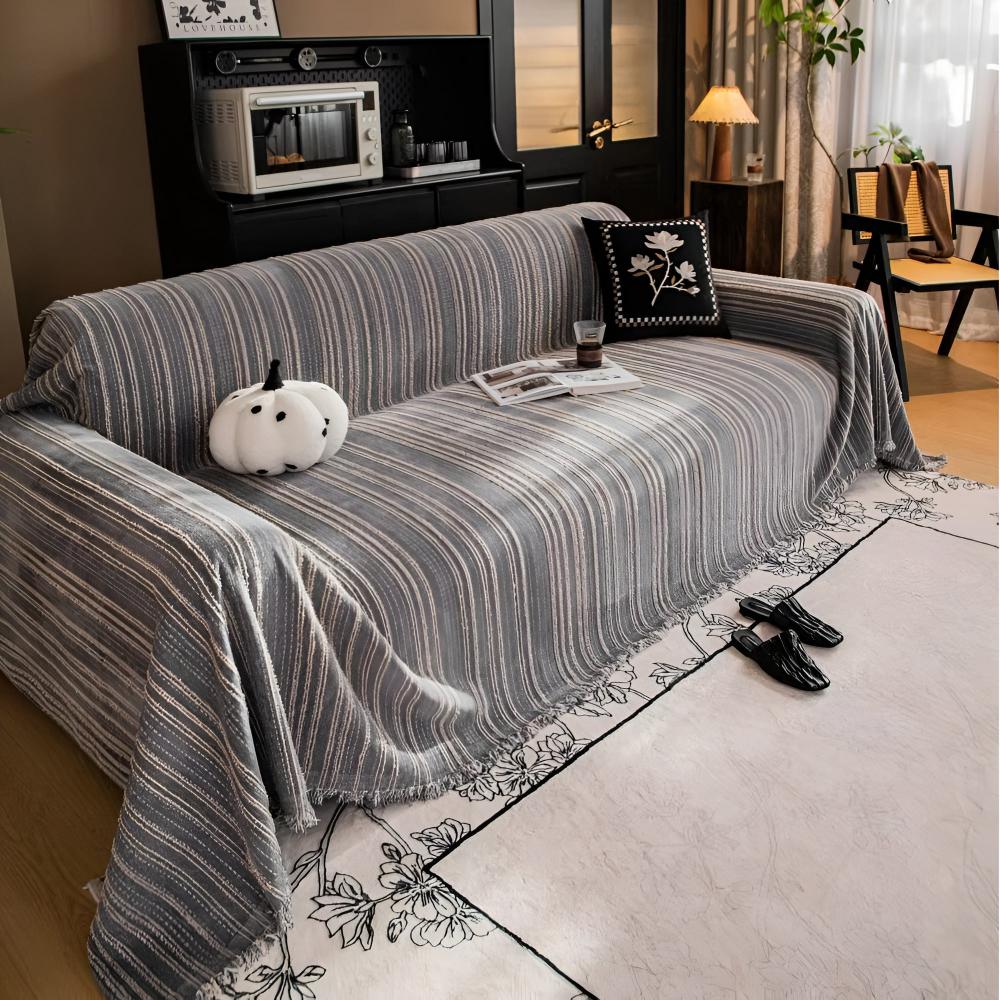 Ultra-Soft Chenille Sofa Cover with Classic Striped Design