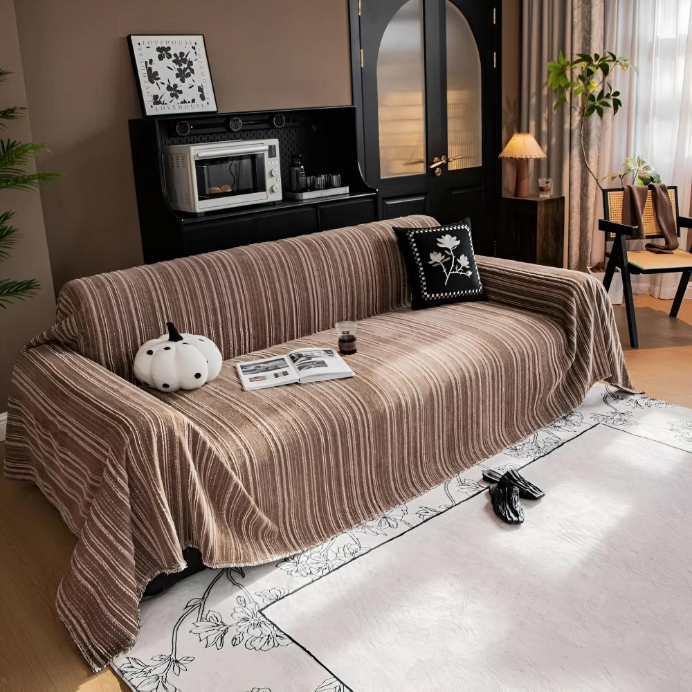 Ultra-Soft Chenille Sofa Cover with Classic Striped Design