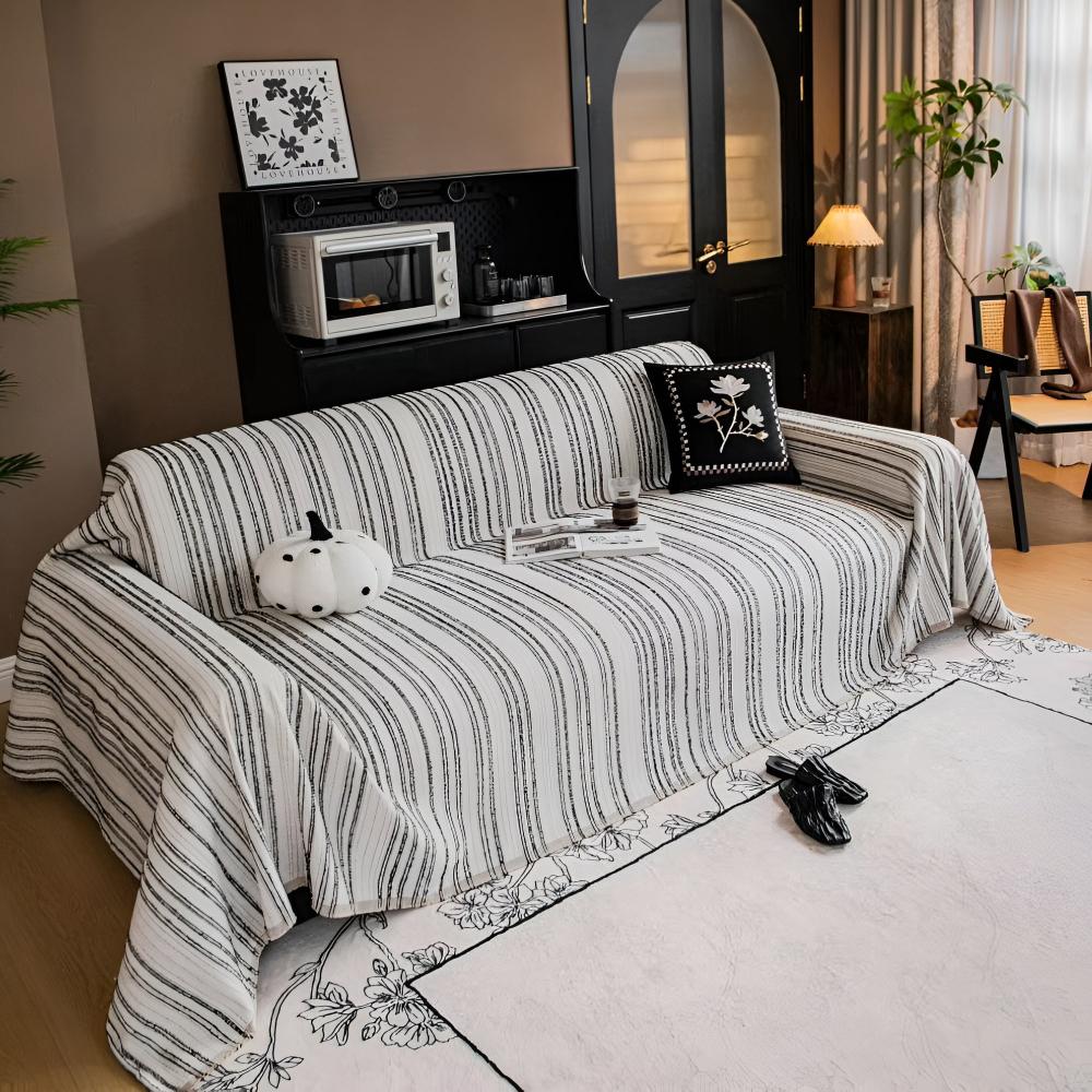 Ultra-Soft Chenille Sofa Cover with Classic Striped Design