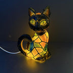 Tiffany-Style Cat Lamp Figurine with Warm Glow for Table Decor