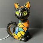 Tiffany-Style Cat Lamp Figurine with Warm Glow for Table Decor