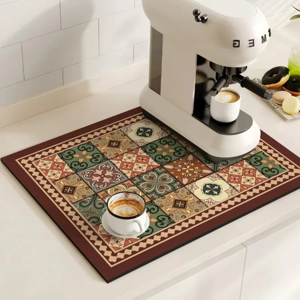 Absorbent Coffee Mat in Vintage Design - Essential Kitchen Accessory