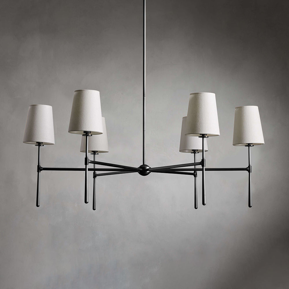 Chandelier with Fabric Lampshades and Metal Structure – Vintage Style