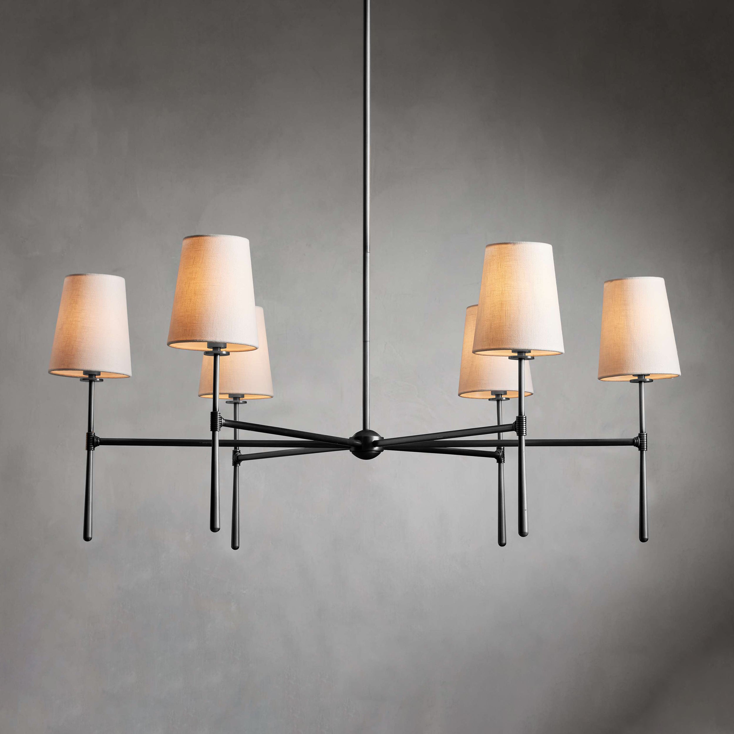 Chandelier with Fabric Lampshades and Metal Structure – Vintage Style
