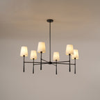 Chandelier with Fabric Lampshades and Metal Structure – Vintage Style