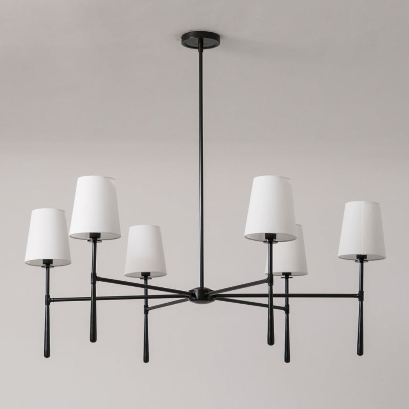 Chandelier with Fabric Lampshades and Metal Structure – Vintage Style