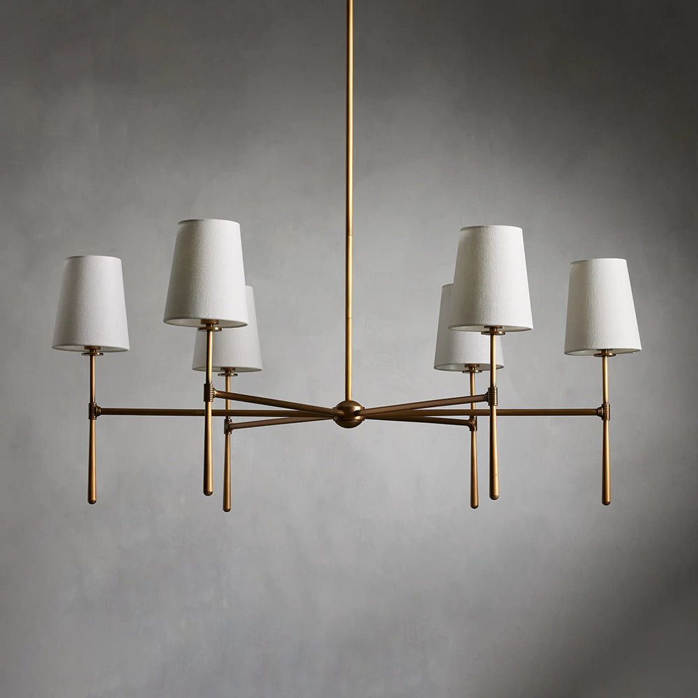 Chandelier with Fabric Lampshades and Metal Structure – Vintage Style