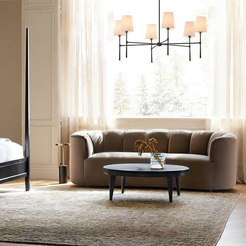 Chandelier with Fabric Lampshades and Metal Structure – Vintage Style