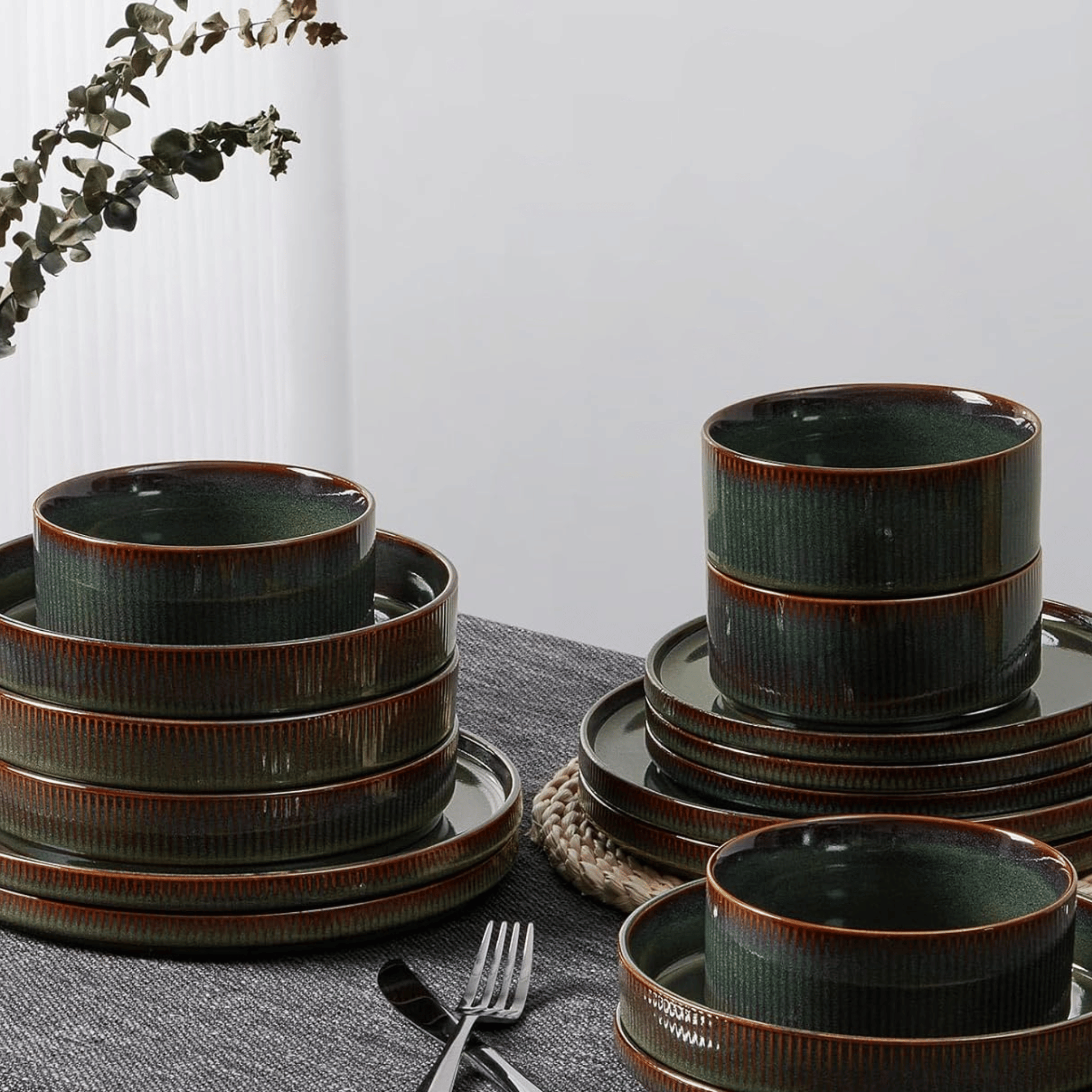 Textured Earthware Dining Set for Four