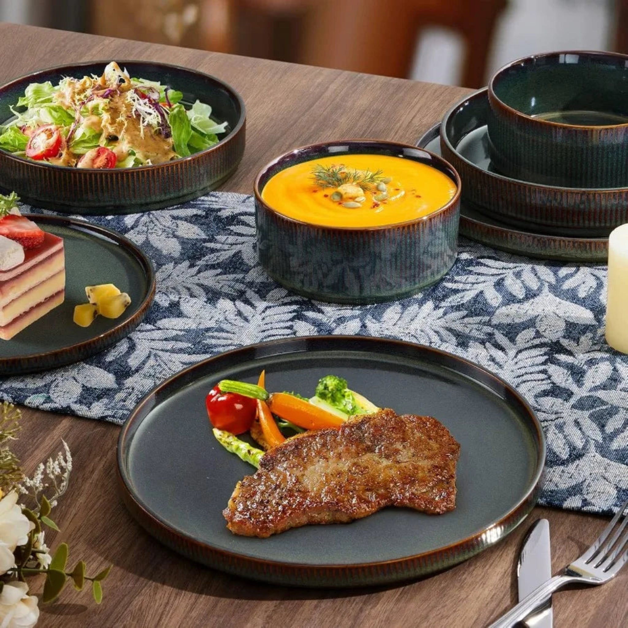 Textured Earthware Dining Set for Four