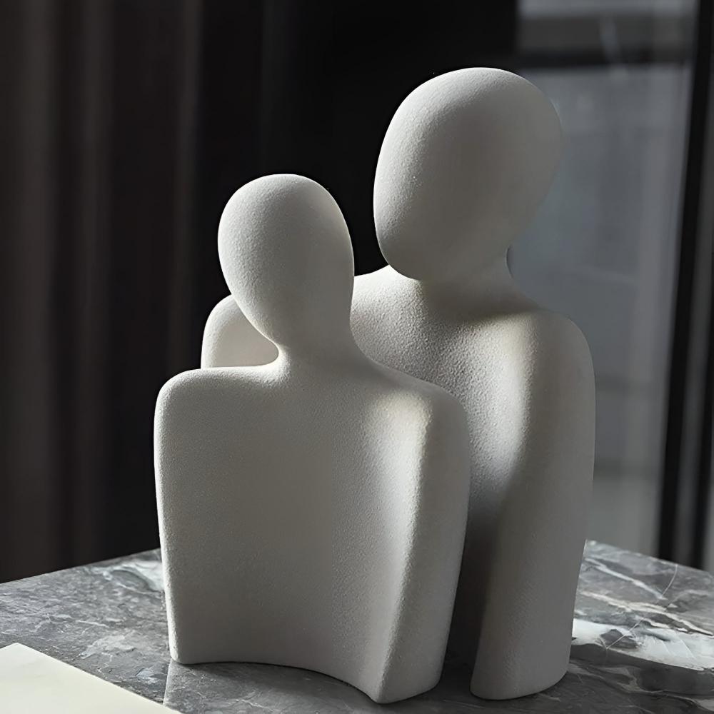 Grey Finish Ceramic Sculpture of an Elegant Couple