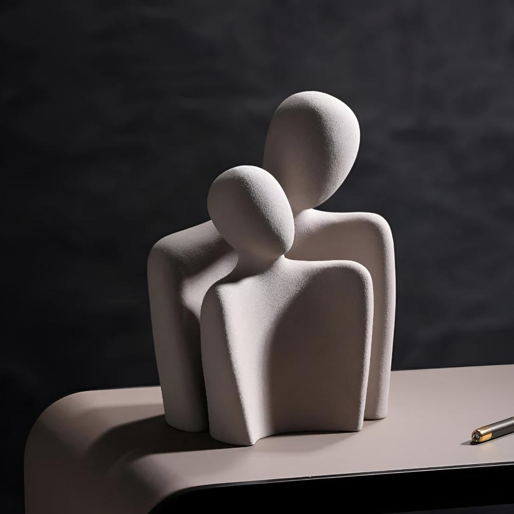 Grey Finish Ceramic Sculpture of an Elegant Couple